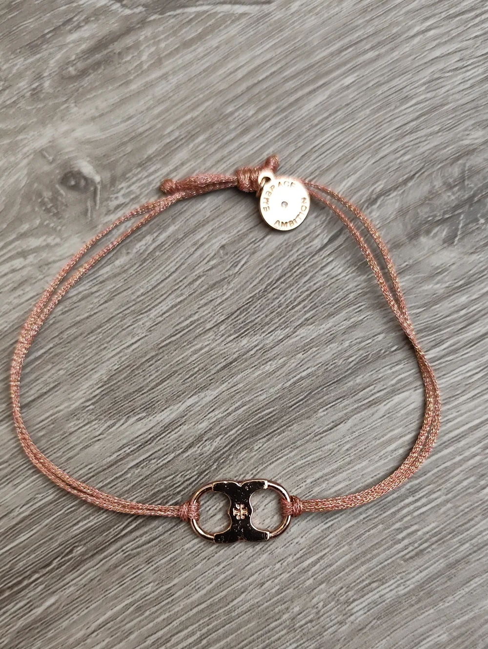 Tory Burch Rose Gold Cord Bracelet with Double-Arch Logo